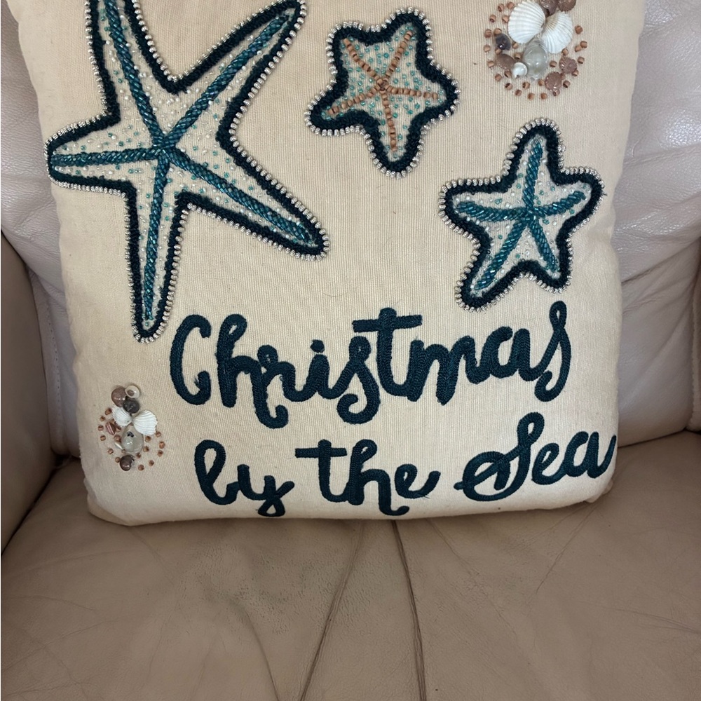 Christmas by the Sea Beach Pillow with shells & beaded starfish from Pier 1 mint - Picture 5 of 6